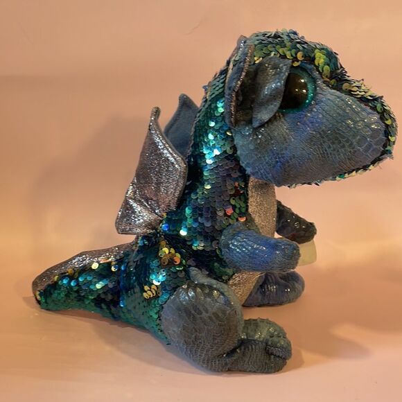 Ty Flippables 2019 Kate the Blue Silver Dragon 9” tall Good Used Condition flaws - Picture 5 of 13
